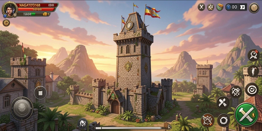 Tampilan gameplay NAGATOTO168 dengan pertahanan menara yang strategis.