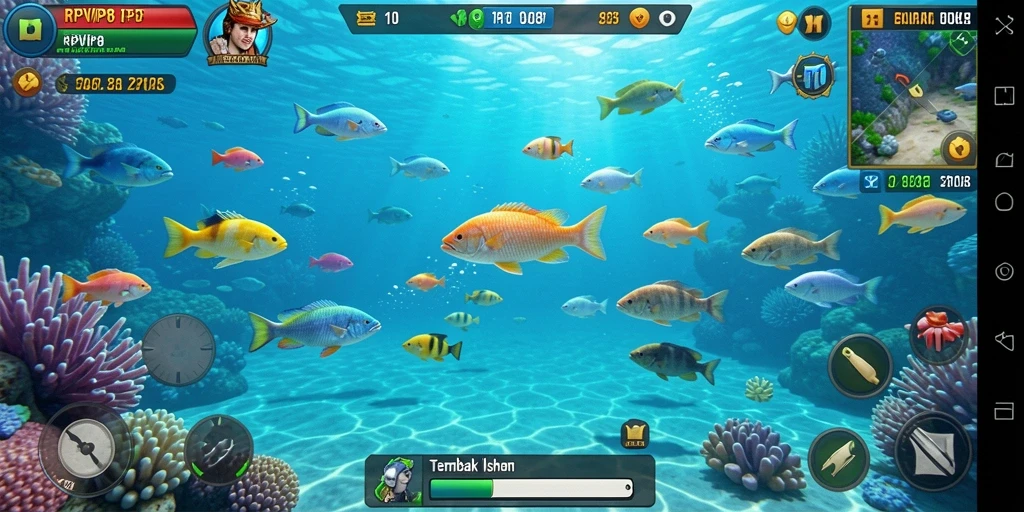 Tampilan gameplay RPVIP8 dengan aksi menangkap ikan yang seru.
